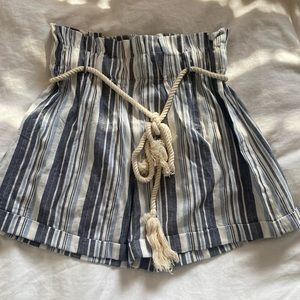 Zaful Forever Young Striped High-Waisted Shorts- Blue and White